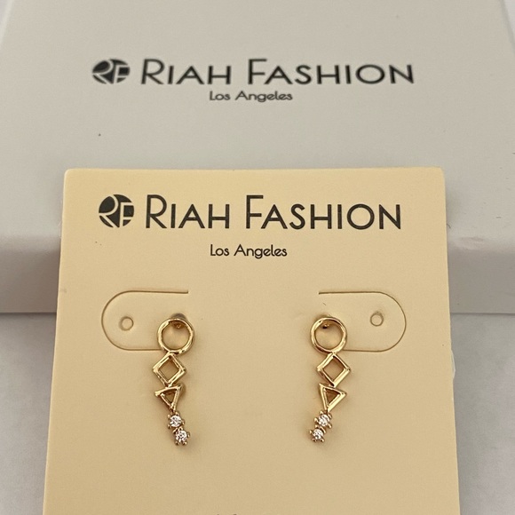 CUBIC ZIRCONIA GOLD CRAWLER EARRINGS - GEOMETRIC SHAPES - Picture 2 of 4